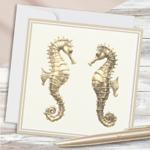 Twee Golden Seahorses Elegant Zee Ocean Wildlife Kaart