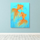 Twee goldfish art feng shui liefde symbolen kunst canvas afdruk (Insitu (Houten vloer))