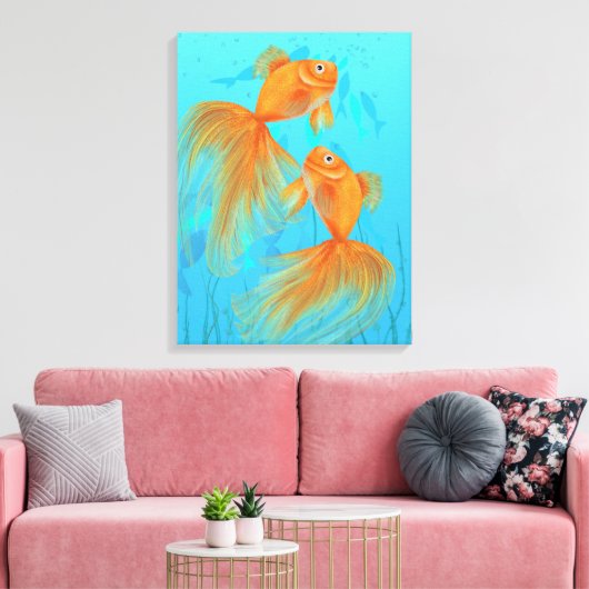 Twee goldfish art feng shui liefde symbolen kunst canvas afdruk (Insitu (Woonkamer))