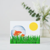 Twee Goldfish Sun Spring Equinox Tall Grass Briefkaart (Staand voorkant)