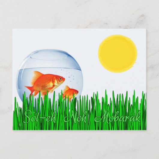 Twee Goldfish Sun Spring Equinox Tall Grass Briefkaart (Voorkant)