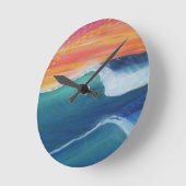 Twee golven oranje lucht ronde klok (Hoek)