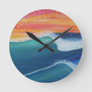 Twee golven oranje lucht ronde klok
