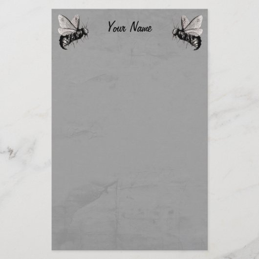 Twee gotische bijen illustraties met schedelvleuge briefpapier (Voorkant)