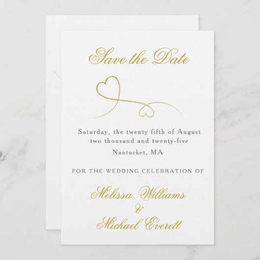 Twee gouden harten | Elegant Minimaal De datum ops Kaart (Voorkant / Achterkant)