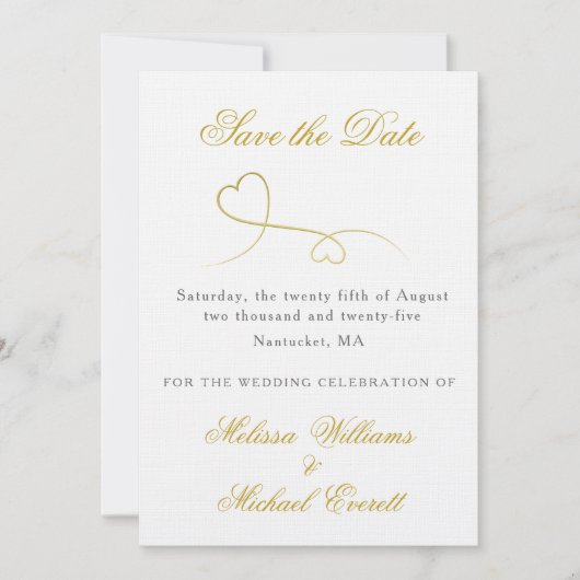 Twee gouden harten | Elegant Minimaal De datum ops Kaart (Voorkant)