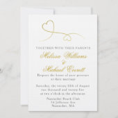 Twee gouden harten | Elegant Minimal Wedding Kaart (Voorkant)
