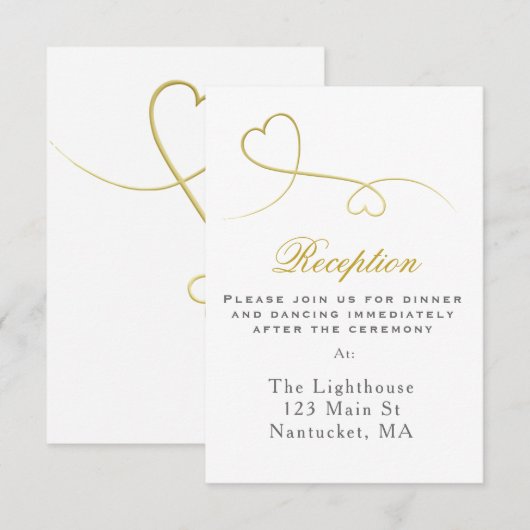 Twee Gouden Harten | Minimaal Steekkaartje voor Tr Kaart (Voorkant / Achterkant)