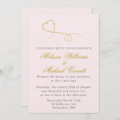 Twee gouden harten | Minimale uitnodiging tot roze (Voorkant / Achterkant)