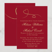 Twee gouden harten | Uitnodiging tot rode bruiloft (Voorkant / Achterkant)