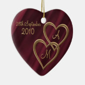 Twee gouden harten verweven keramisch ornament (Rechts)