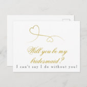 Twee gouden harten | Wees mijn bruidsmeisje bruilo Uitnodiging Briefkaart (Voorkant / Achterkant)