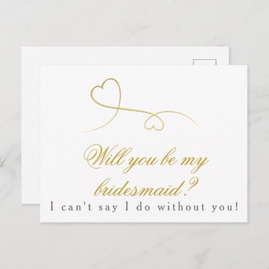 Twee gouden harten | Wees mijn bruidsmeisje bruilo Uitnodiging Briefkaart (Voorkant / Achterkant)