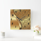 Twee gouden toontextuur met een gouden vlinder vierkante klok (Huis)