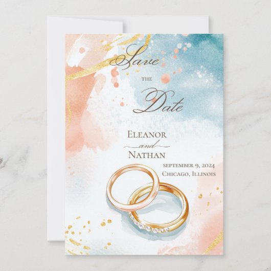 Twee gouden trouwringen ophisticated Save the Date Kaart (Voorkant)