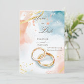 Twee gouden trouwringen ophisticated Save the Date Kaart (Staand voorkant)