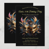 Twee gouden Venetiaanse maskers Mardi Gras-carnava Kaart (Voorkant / Achterkant)