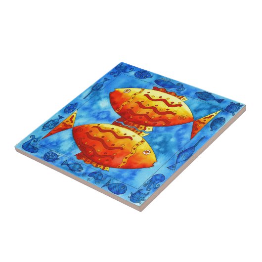 Twee goudvissen waterverf Zeeleven Onderwater Tegeltje (Zijkant)