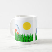 Twee goudvissen Zon Lente Equinox Grass سالنومبا ر Koffiemok (Voorkant links)