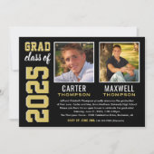 Twee Graduates Black Gold Graduparty foto Kaart (Voorkant)