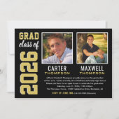 Twee Graduates Black Gold Graduparty foto Kaart (Voorkant)