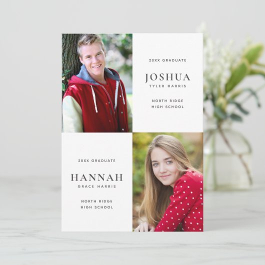 Twee Graduates Double Graduation Party Kaart (Staand voorkant)