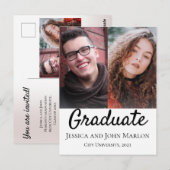 Twee Graduates Double Graduation Party-uitnodiging Briefkaart (Voorkant / Achterkant)