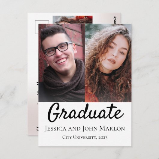 Twee Graduates Double Graduation Party-uitnodiging Briefkaart (Voorkant / Achterkant)