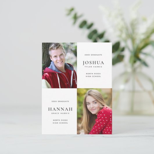 Twee Graduates Dubbel Afstuderen Foto Briefkaart (Staand voorkant)