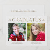 Twee Graduates Minimal Gold Photo Graduparty Kaart (Voorkant / Achterkant)