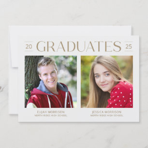 Twee Graduates Minimal Gold Photo Graduparty Kaart