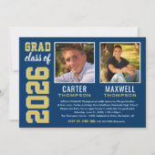 Twee Graduates Navy Gold Graduparty foto Kaart (Voorkant)