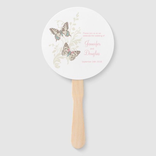 Twee grafische inkten vlinders bruiloft programma  handwaaier (Voorkant)