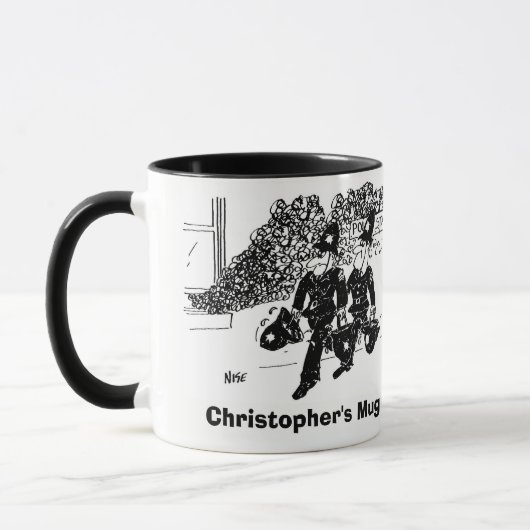 Twee grappige Cartoons. Naam toevoegen Keuze. Mok (Links)