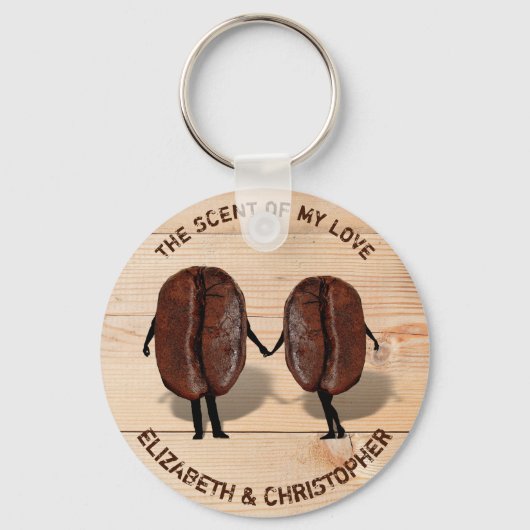 Twee grappige gebrande koffiebonen als jongen en m sleutelhanger (Voorkant)