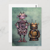 Twee grappige robots. briefkaart (Voorkant / Achterkant)