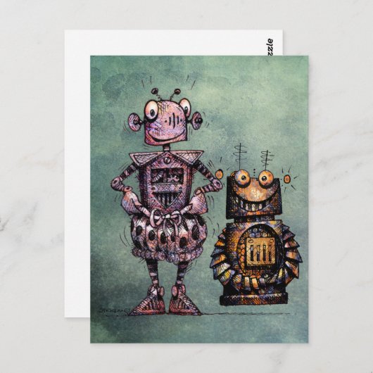 Twee grappige robots. briefkaart (Voorkant / Achterkant)