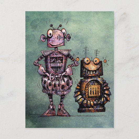 Twee grappige robots. briefkaart (Voorkant)