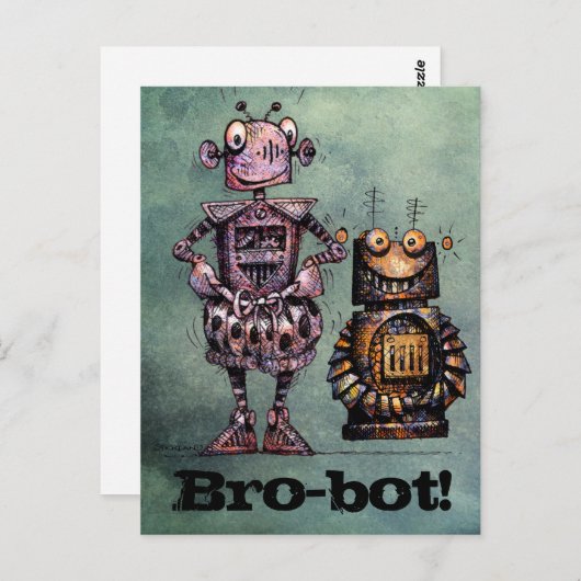 Twee grappige robots - Bro-Bot! Briefkaart (Voorkant / Achterkant)