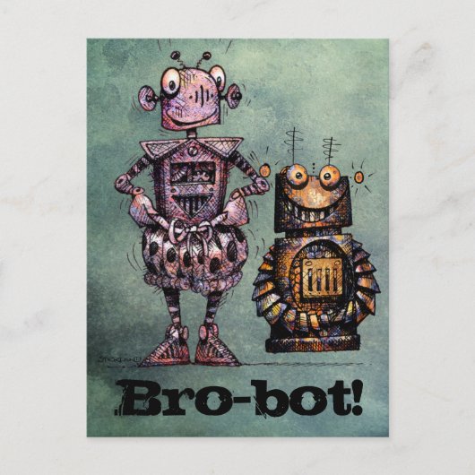 Twee grappige robots - Bro-Bot! Briefkaart (Voorkant)