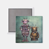 Twee Grappige Steampunk Robots! Magneet (Voorkant / Achterkant)