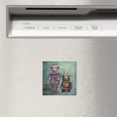 Twee Grappige Steampunk Robots! Magneet (Insitu (Vaatwasser))