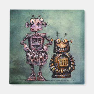 Twee Grappige Steampunk Robots! Magneet