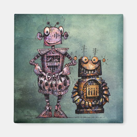 Twee Grappige Steampunk Robots! Magneet (Voorkant)