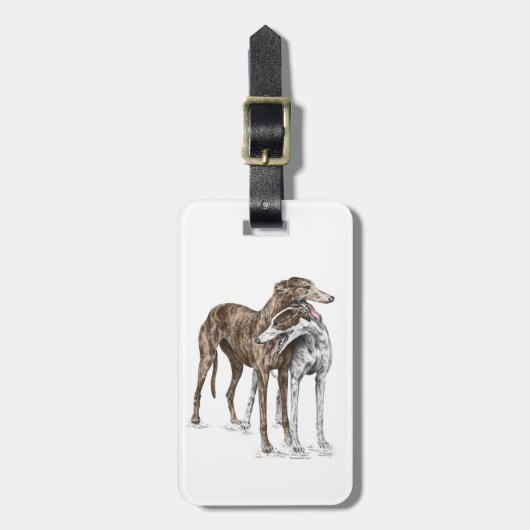 Twee Greyhound Friends Dog Art Bagagelabel (Voorkant verticaal)