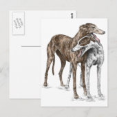 Twee Greyhound Friends Dog Art Briefkaart (Voorkant / Achterkant)