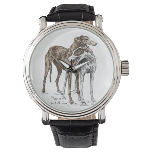 Twee Greyhound Friends Dog Art Horloge (Voorkant)