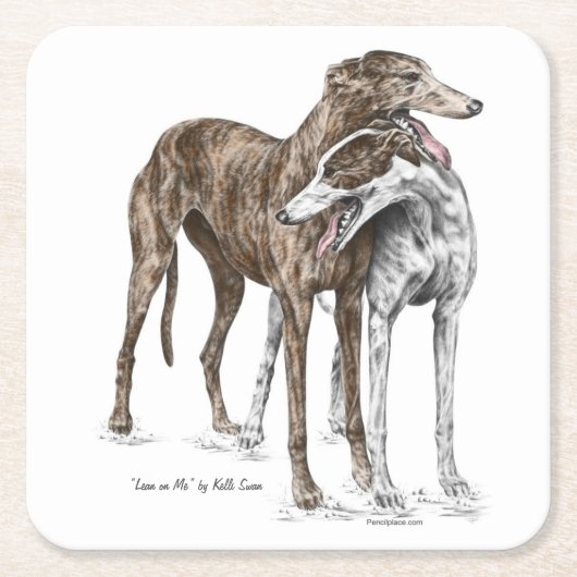 Twee Greyhound Friends Dog Art Kartonnen Onderzetters (Voorkant)