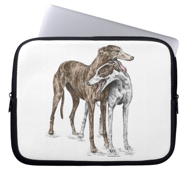 Twee Greyhound Friends Dog Art Laptop Sleeve (Voorkant)