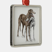 Twee Greyhound Friends Dog Art Metalen Ornament (Rechts)